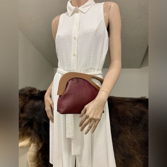 Handmade Genuine Embossed Leather Wooden Frame Clutch/Crossbody/Evening Bag - Picture 2 of 14